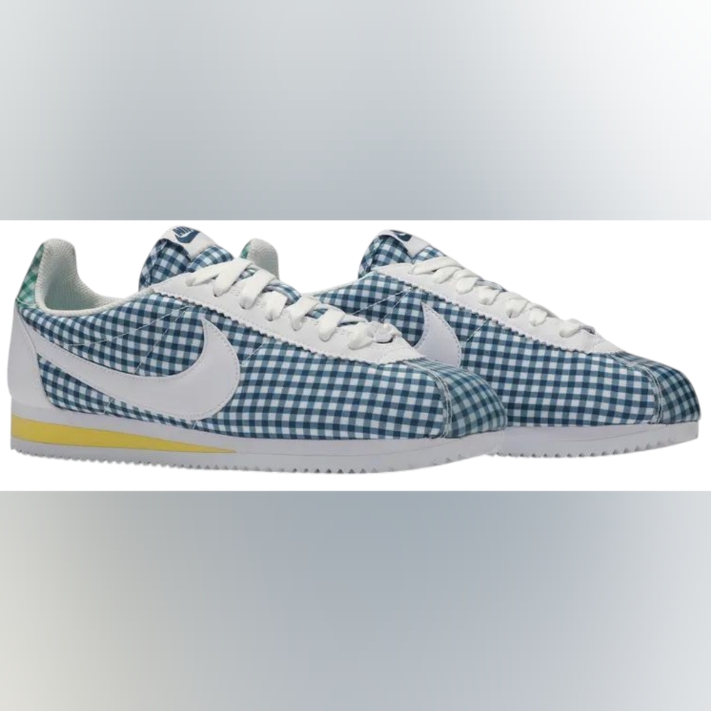 Nike Classic Cortez QS White Blue Gingham BV4890-101 Womens Sz 6